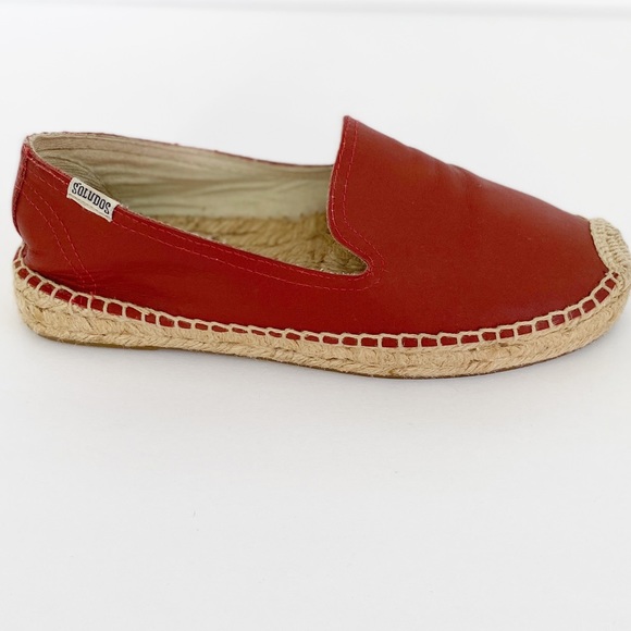 Soludos Orange Leather Slip-On Espadrille Flats - Picture 4 of 6
